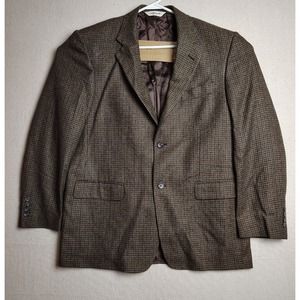 Silk & Wool Blazer Sport Coat Houndstooth Wool Blend Brown Jacket Size 44 Regula